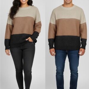 Unisex Color Block Sweater -Acrylic Blend Oversize Jumper Brown/Black Size XL